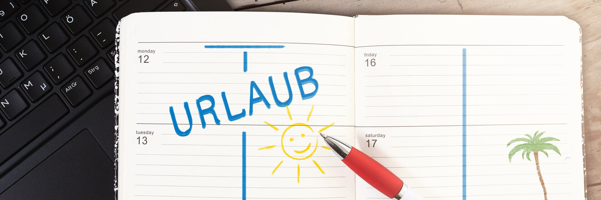 Illustration von einem Kalender mit eingezeichneten Urlaubstagen. 