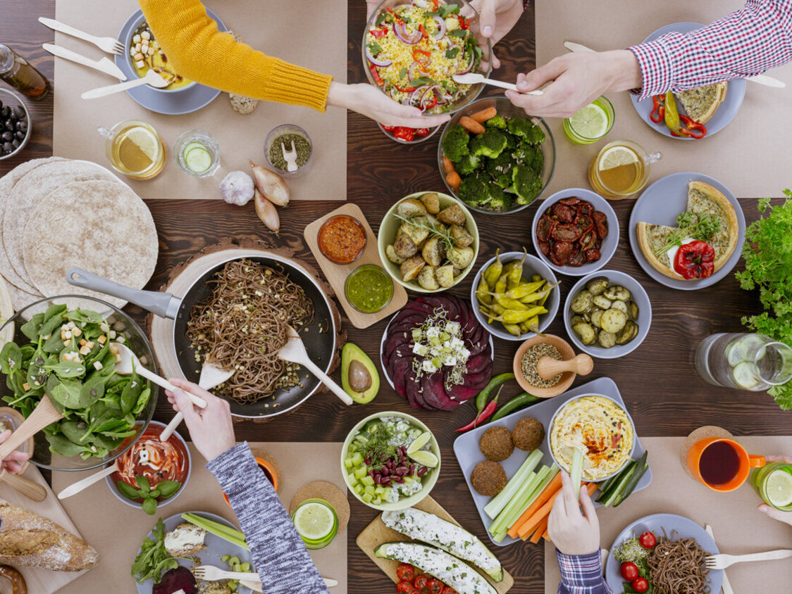 Healthy,And,Colorful,Diet,Meal,With,Friends,,Top,View