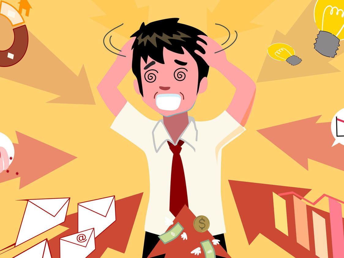 Grafik mit überforderten Mann