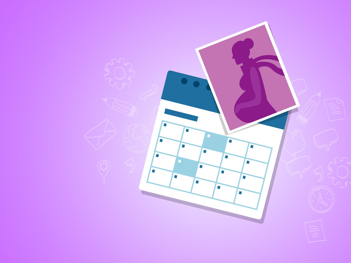 Grafik mit Kalender und Bild einer Schwangeren
