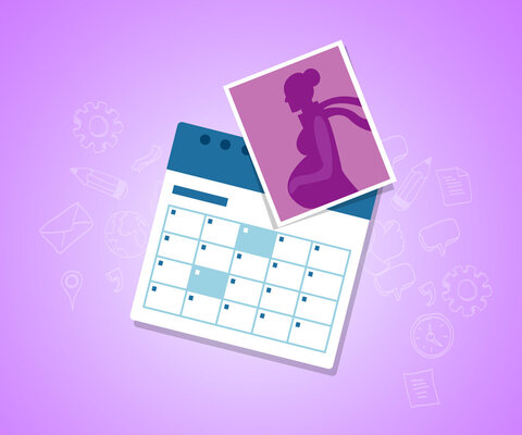 Grafik mit Kalender und Bild einer Schwangeren