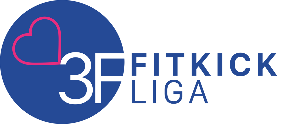 Logo 3F-FitKickLiga - Rotes Herz und weißer Schriftzug auf blauem Hintergrund in Kreisform.