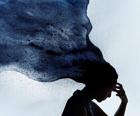 Mental,Health,Disorder,Concept.,Exhausted,Depressed,Female,Touching,Forehead.,Stressed