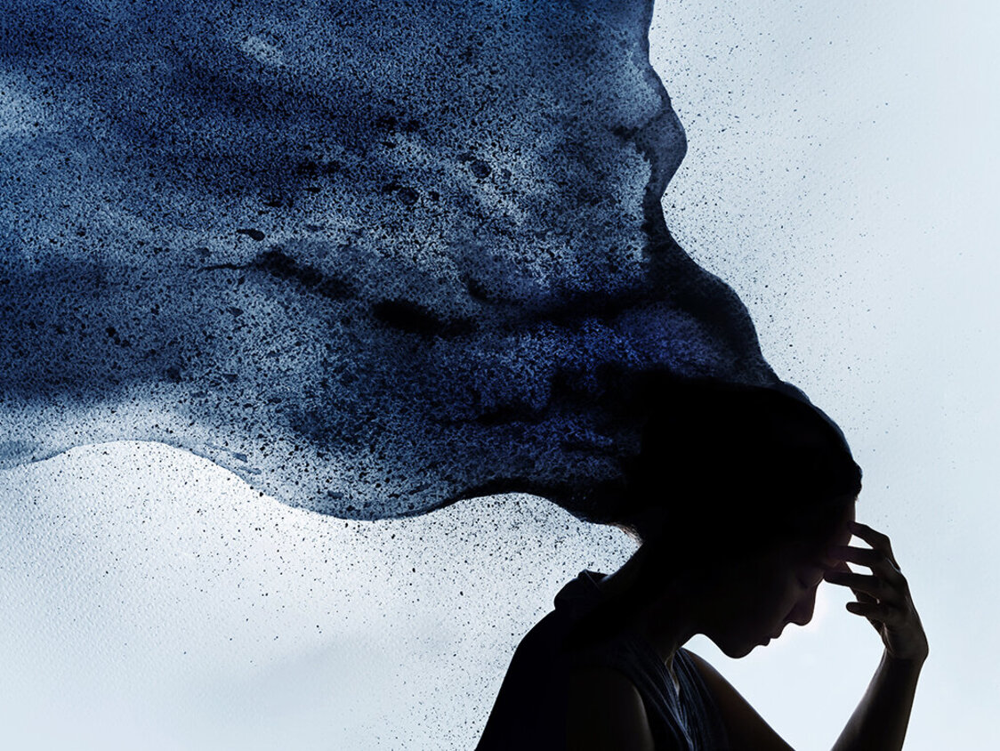 Mental,Health,Disorder,Concept.,Exhausted,Depressed,Female,Touching,Forehead.,Stressed