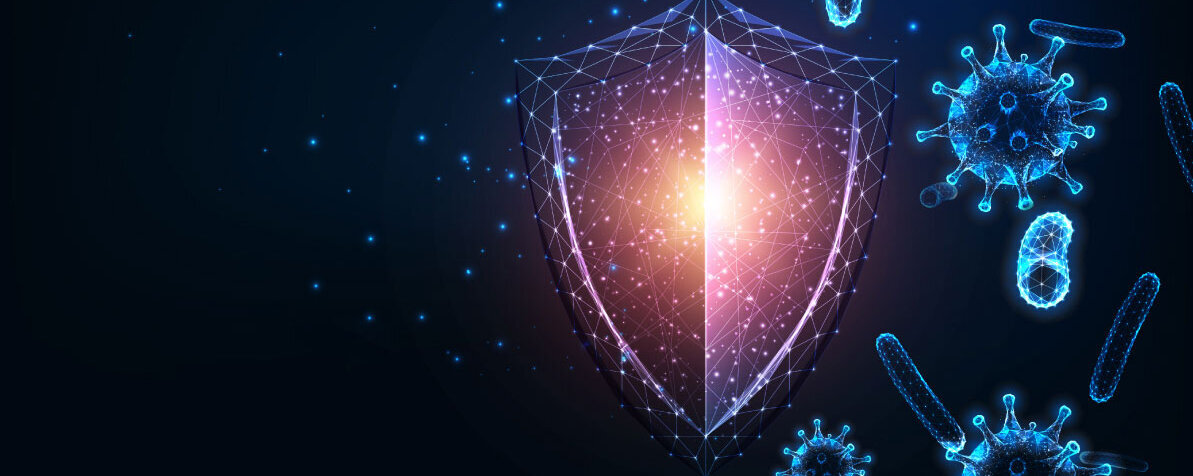 Illustration eines Schildes, welches Bakterien und Viren abhält.