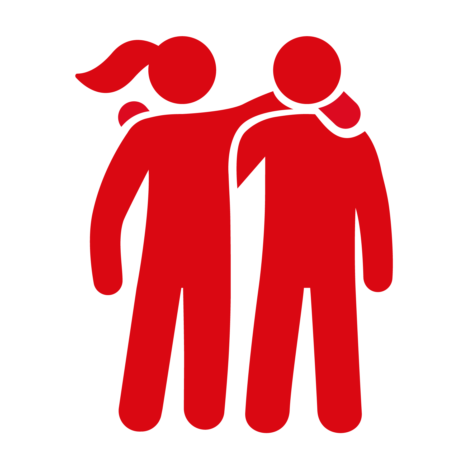 header-icon_kollegen_rot Das Icon zeigt zwei Personen, die die Arme über ihre Schultern gelegt haben.
